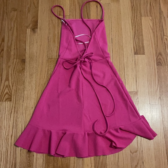 SHEIN Neon Pink Lace Up Backless Ruffle Slip Dress - Picture 4 of 5
